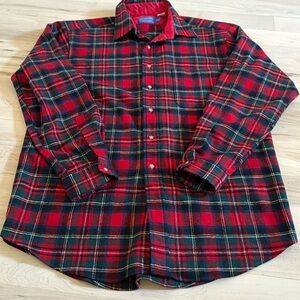 Pendleton Red and Green Plaid Flannel Button-Down Shirt